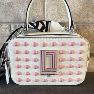 NWT Karl Lagerfeld White and Pink Studded Candy Crossbody Bag